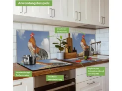 Banjado Herdabdeckplatte Glas 1 Teilig 60x52CM Schneidebrett Herdabdeckung Mit Motiv Hahn