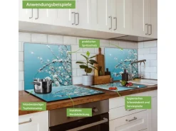 Banjado Herdabdeckplatte Glas 1 Teilig 60x52CM Schneidebrett Herdabdeckung Mit Motiv Weiße Kirschblüten