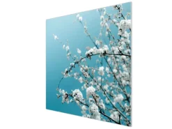 Banjado Herdabdeckplatte Glas 1 Teilig 60x52CM Schneidebrett Herdabdeckung Mit Motiv Weiße Kirschblüten