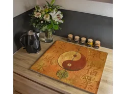 Banjado Herdabdeckplatte Glas 2 Teilig Je 30x52CM Schneidebrett Herdabdeckung Mit Motiv Yin Yang
