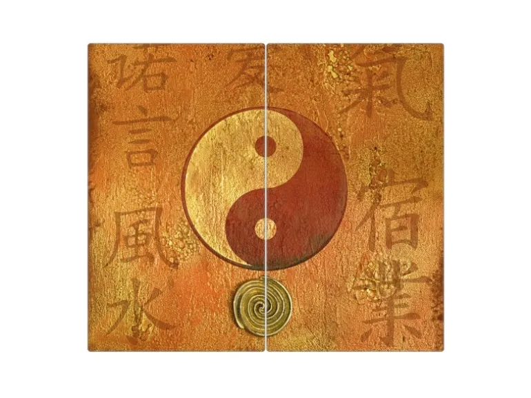 Banjado Herdabdeckplatte Glas 2 Teilig Je 30x52CM Schneidebrett Herdabdeckung Mit Motiv Yin Yang