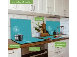 Banjado Herdabdeckplatte Glas 1 Teilig 60x52CM Schneidebrett Herdabdeckung Mit Motiv Pusteblume 4