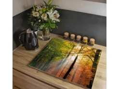Banjado Herdabdeckplatte Glas 1 Teilig 60x52CM Schneidebrett Herdabdeckung Mit Motiv Herbstwald