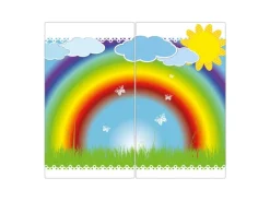 Banjado Herdabdeckplatte Glas 2 Teilig Je 30x52CM Schneidebrett Herdabdeckung Mit Motiv Regenbogen