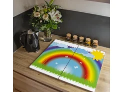 Banjado Herdabdeckplatte Glas 2 Teilig Je 30x52CM Schneidebrett Herdabdeckung Mit Motiv Regenbogen