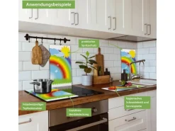 Banjado Herdabdeckplatte Glas 2 Teilig Je 30x52CM Schneidebrett Herdabdeckung Mit Motiv Regenbogen