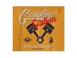 Banjado Herdabdeckplatte Glas 2 Teilig Je 30x52CM Schneidebrett Herdabdeckung Mit Motiv Gasoline Station