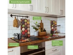 Banjado Herdabdeckplatte Glas 2 Teilig Je 30x52CM Schneidebrett Herdabdeckung Mit Motiv Zutaten