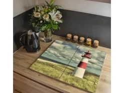 Banjado Herdabdeckplatte Glas 2 Teilig Je 30x52CM Schneidebrett Herdabdeckung Mit Motiv Leuchtturm Sylt