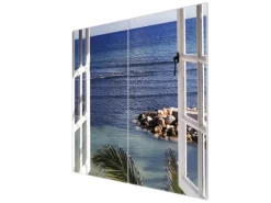 Banjado Herdabdeckplatte Glas 2 Teilig Je 30x52CM Schneidebrett Herdabdeckung Mit Motiv Fensterpanorama