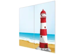 Banjado Herdabdeckplatte Glas 2 Teilig Je 30x52CM Schneidebrett Herdabdeckung Mit Motiv Leuchtturm Illustration