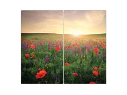 Banjado Herdabdeckplatte Glas 2 Teilig Je 30x52CM Schneidebrett Herdabdeckung Mit Motiv Sommerfeld