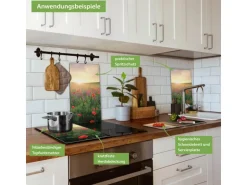 Banjado Herdabdeckplatte Glas 2 Teilig Je 30x52CM Schneidebrett Herdabdeckung Mit Motiv Sommerfeld