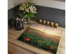 Banjado Herdabdeckplatte Glas 2 Teilig Je 30x52CM Schneidebrett Herdabdeckung Mit Motiv Sommerfeld