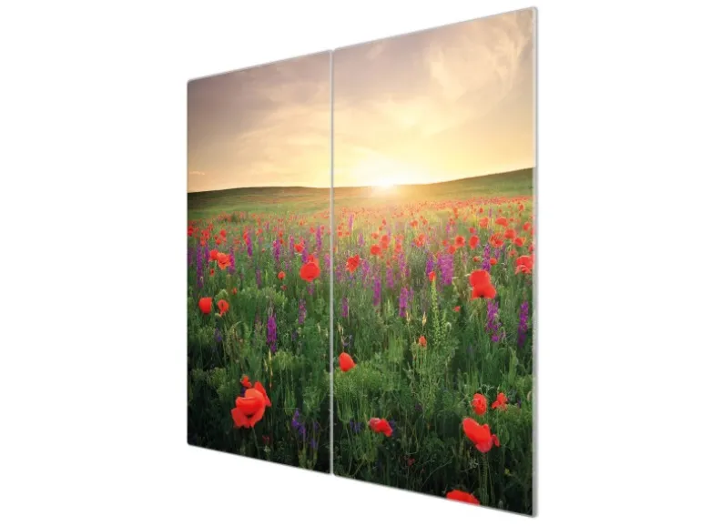 Banjado Herdabdeckplatte Glas 2 Teilig Je 30x52CM Schneidebrett Herdabdeckung Mit Motiv Sommerfeld