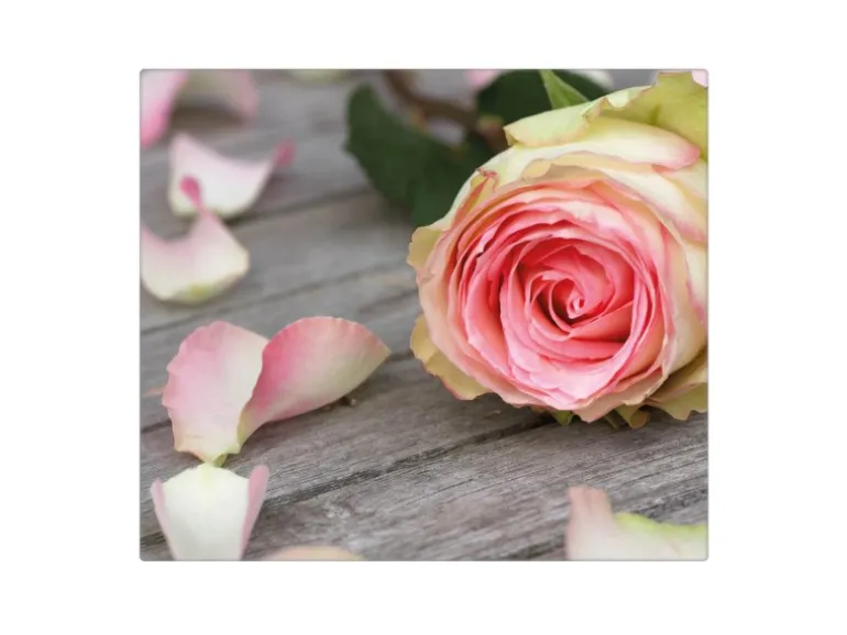 Banjado Herdabdeckplatte Glas 1 Teilig 60x52CM Schneidebrett Herdabdeckung Mit Motiv Rosa Rose