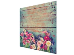 Banjado Herdabdeckplatte Glas 1 Teilig 60x52CM Schneidebrett Herdabdeckung Mit Motiv Blumenpfücken