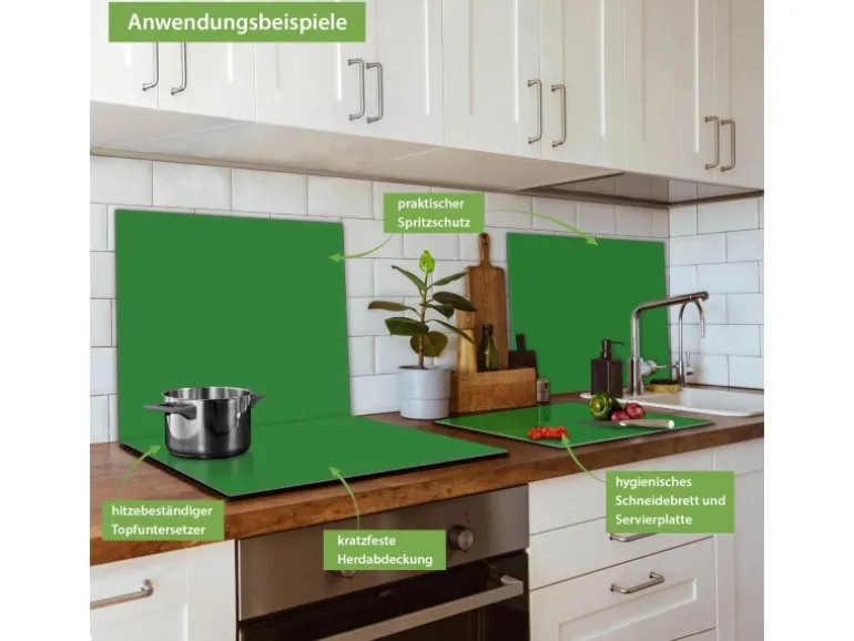 Banjado Herdabdeckplatte Glas 1 Teilig 60x52CM Schneidebrett Herdabdeckung Mit Motiv Grün