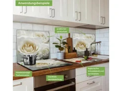 Banjado Herdabdeckplatte Glas 1 Teilig 60x52CM Schneidebrett Herdabdeckung Mit Motiv White Roses
