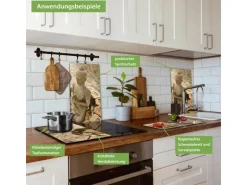 Banjado Herdabdeckplatte Glas 2 Teilig Je 30x52CM Schneidebrett Herdabdeckung Mit Motiv Sitzender Buddha