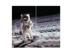 Banjado Herdabdeckplatte Glas 2 Teilig Je 30x52CM Schneidebrett Herdabdeckung Mit Motiv Astronaut