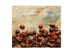 Banjado Herdabdeckplatte Glas 2 Teilig Je 30x52CM Schneidebrett Herdabdeckung Mit Motiv Kaffeebohnen