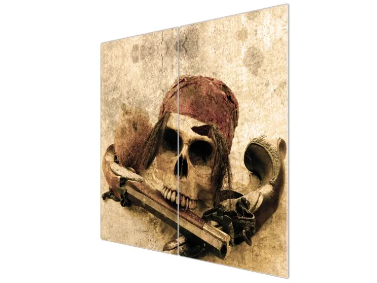 Banjado Herdabdeckplatte Glas 2 Teilig Je 30x52CM Schneidebrett Herdabdeckung Mit Motiv Pirat