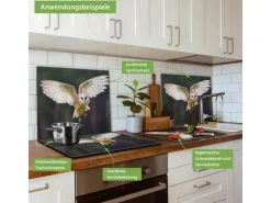 Banjado Herdabdeckplatte Glas 1 Teilig 60x52CM Schneidebrett Herdabdeckung Mit Motiv Schleiereule