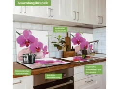 Banjado Herdabdeckplatte Glas 1 Teilig 60x52CM Schneidebrett Herdabdeckung Mit Motiv Orchidee