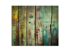 Banjado Herdabdeckplatte Glas 1 Teilig 60x52CM Schneidebrett Herdabdeckung Mit Motiv Grünes Holz