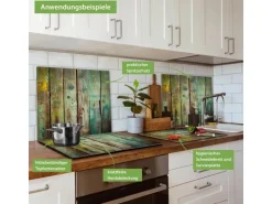 Banjado Herdabdeckplatte Glas 1 Teilig 60x52CM Schneidebrett Herdabdeckung Mit Motiv Grünes Holz