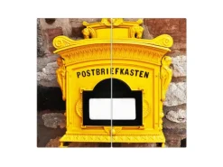 Banjado Herdabdeckplatte Glas 2 Teilig Je 30x52CM Schneidebrett Herdabdeckung Mit Motiv Historischer Postkasten