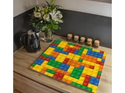 Banjado Herdabdeckplatte Glas 2 Teilig Je 30x52CM Schneidebrett Herdabdeckung Mit Motiv Bausteine