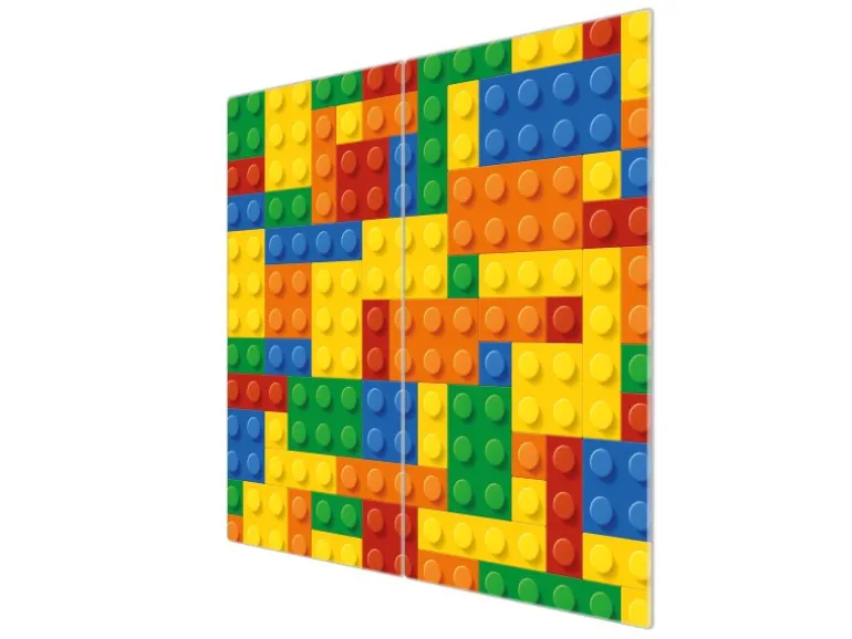 Banjado Herdabdeckplatte Glas 2 Teilig Je 30x52CM Schneidebrett Herdabdeckung Mit Motiv Bausteine