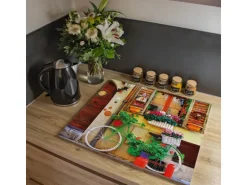 Banjado Herdabdeckplatte Glas 1 Teilig 60x52CM Schneidebrett Herdabdeckung Mit Motiv Grünes Fahrrad