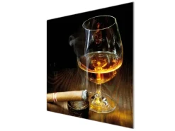 Banjado Herdabdeckplatte Glas 1 Teilig 60x52CM Schneidebrett Herdabdeckung Mit Motiv Whiskey & Cigar