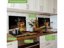 Banjado Herdabdeckplatte Glas 1 Teilig 60x52CM Schneidebrett Herdabdeckung Mit Motiv Whiskey & Cigar