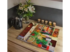 Banjado Herdabdeckplatte Glas 2 Teilig Je 30x52CM Schneidebrett Herdabdeckung Mit Motiv Grünes Fahrrad