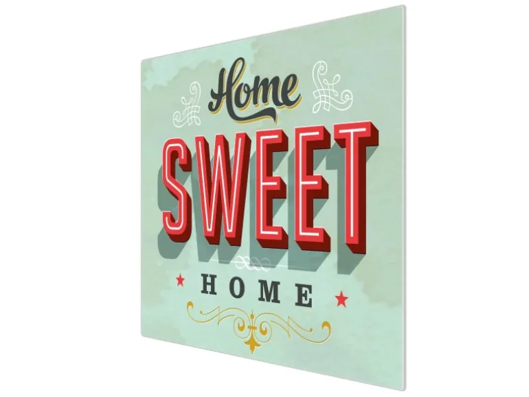 Banjado Herdabdeckplatte Glas 1 Teilig 60x52CM Schneidebrett Herdabdeckung Mit Motiv Home Sweet Home
