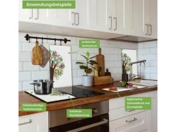 Banjado Herdabdeckplatte Glas 2 Teilig Je 30x52CM Schneidebrett Herdabdeckung Mit Motiv We Are The World