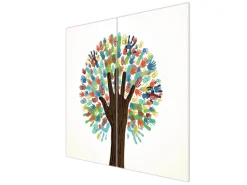 Banjado Herdabdeckplatte Glas 2 Teilig Je 30x52CM Schneidebrett Herdabdeckung Mit Motiv We Are The World