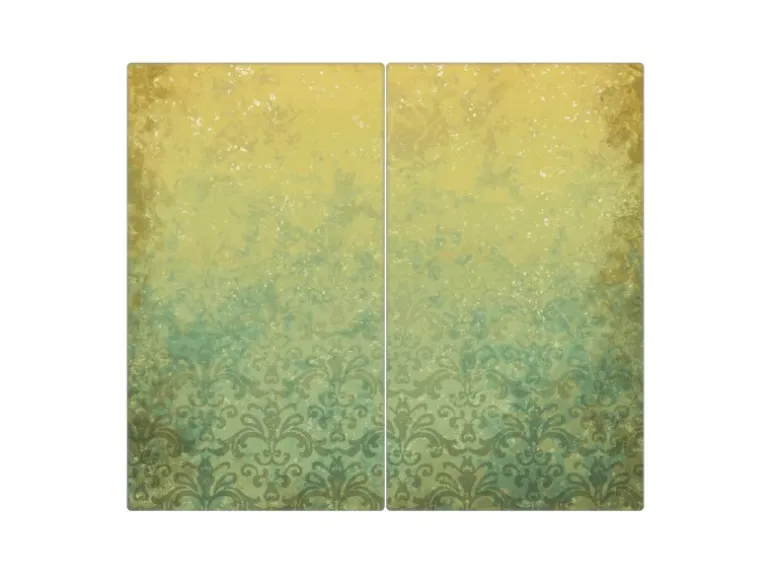 Banjado Herdabdeckplatte Glas 2 Teilig Je 30x52CM Schneidebrett Herdabdeckung Mit Motiv Vintage Messing