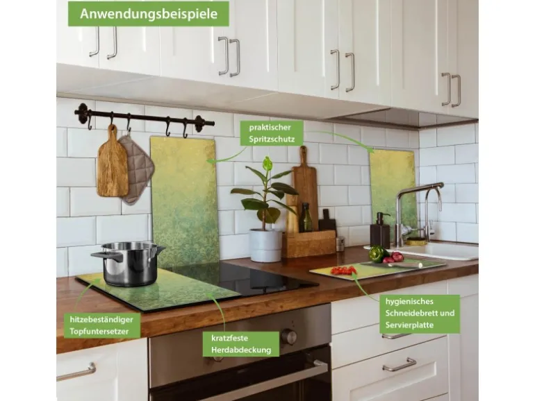 Banjado Herdabdeckplatte Glas 2 Teilig Je 30x52CM Schneidebrett Herdabdeckung Mit Motiv Vintage Messing