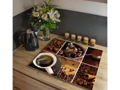 Banjado Herdabdeckplatte Glas 2 Teilig Je 30x52CM Schneidebrett Herdabdeckung Mit Motiv Kaffee&Schokolade