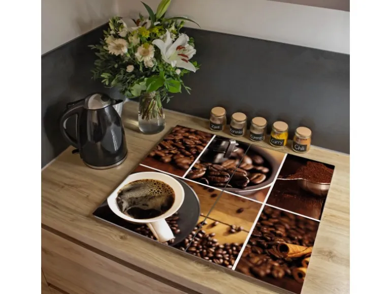 Banjado Herdabdeckplatte Glas 2 Teilig Je 30x52CM Schneidebrett Herdabdeckung Mit Motiv Kaffee&Schokolade