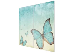 Banjado Herdabdeckplatte Glas 2 Teilig Je 30x52CM Schneidebrett Herdabdeckung Mit Motiv Blaue Schmetterlinge