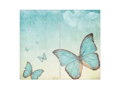 Banjado Herdabdeckplatte Glas 2 Teilig Je 30x52CM Schneidebrett Herdabdeckung Mit Motiv Blaue Schmetterlinge