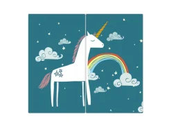 Banjado Herdabdeckplatte Glas 2 Teilig Je 30x52CM Schneidebrett Herdabdeckung Mit Motiv Einhorn