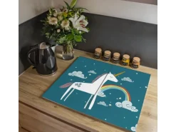Banjado Herdabdeckplatte Glas 2 Teilig Je 30x52CM Schneidebrett Herdabdeckung Mit Motiv Einhorn