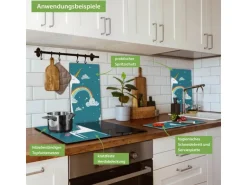 Banjado Herdabdeckplatte Glas 2 Teilig Je 30x52CM Schneidebrett Herdabdeckung Mit Motiv Einhorn